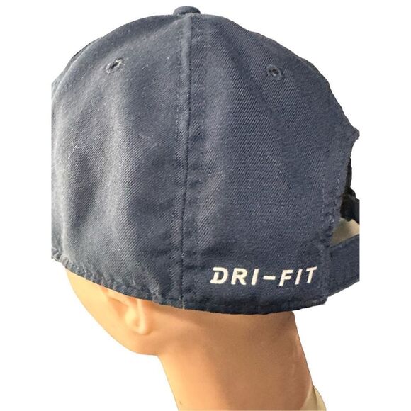 VINTAGE ADJUSTABLE Nike Swoosh Logo Navy Blue Gray Tag Hat Cap some wear Vintage - Picture 5 of 7